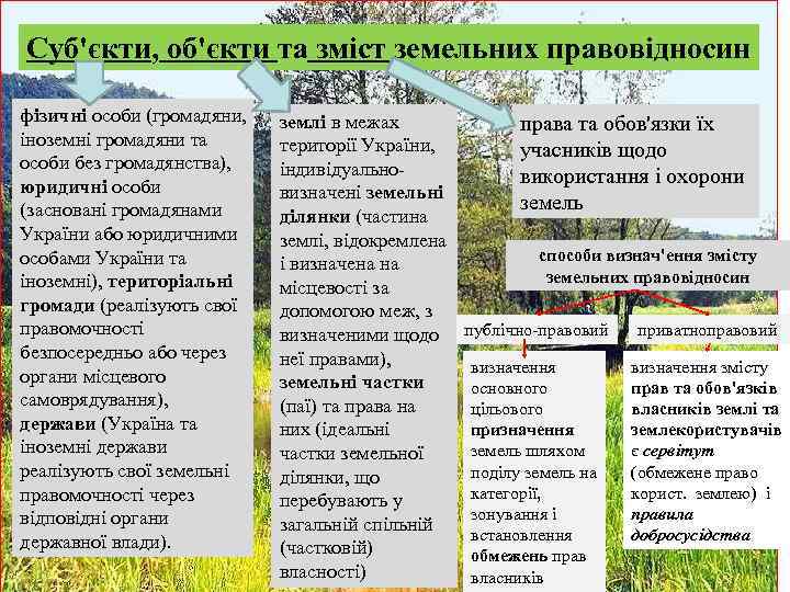 Суб'єкти, об'єкти та зміст земельних правовідносин фізичні особи (громадяни, іноземні громадяни та особи без