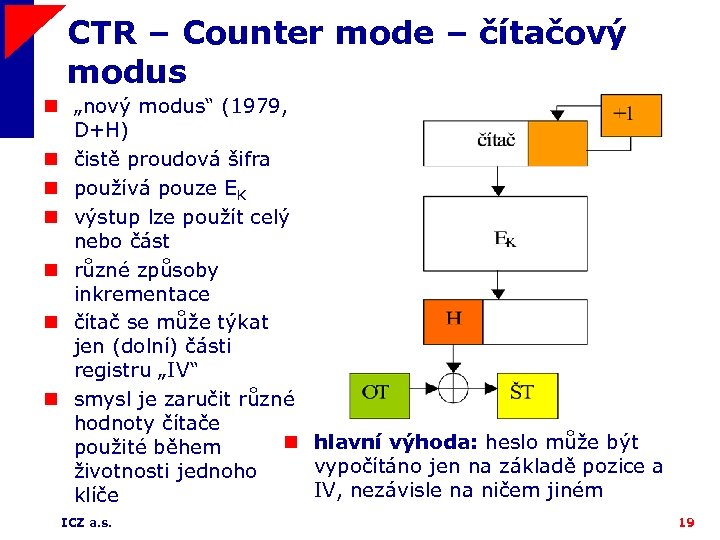 CTR – Counter mode – čítačový modus n „nový modus“ (1979, D+H) n čistě