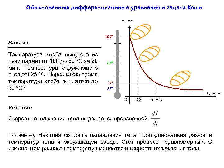 Обыкновенные дифференциальные уравнения и задача Коши T, C 100 Задача Температура хлеба вынутого из