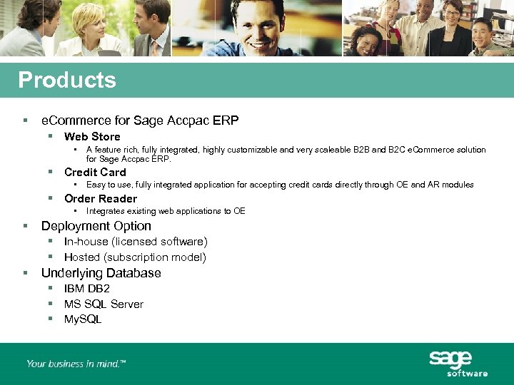Products § e. Commerce for Sage Accpac ERP § Web Store • A feature