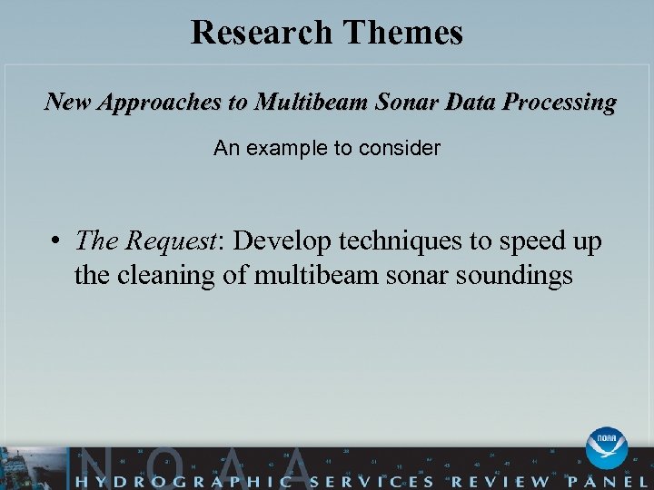 Research Themes New Approaches to Multibeam Sonar Data Processing An example to consider •