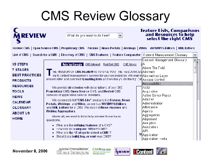 CMS Review Glossary November 8, 2006 