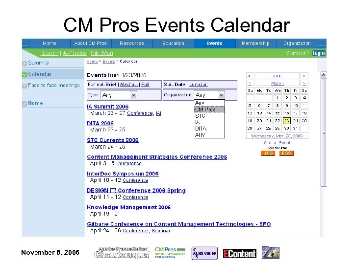 CM Pros Events Calendar November 8, 2006 
