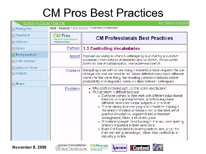 CM Pros Best Practices November 8, 2006 