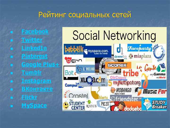 Рейтинг социальных сетей n n n n n Facebook Twitter Linked. In Pinterest Google