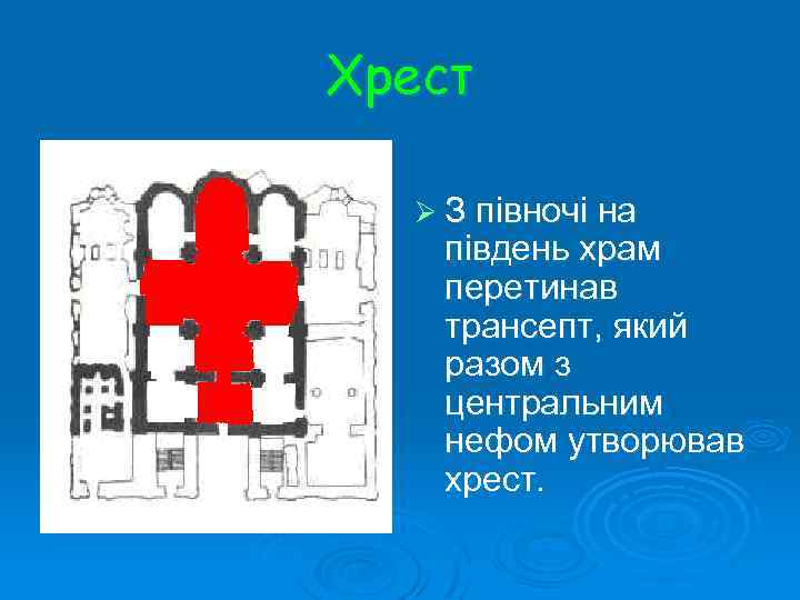 Хрест Ø З півночі на південь храм перетинав трансепт, який разом з центральним нефом