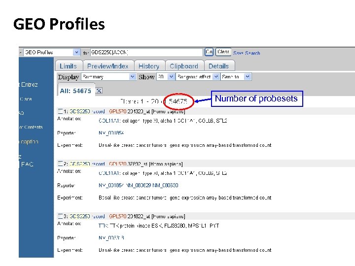 GEO Profiles Number of probesets 
