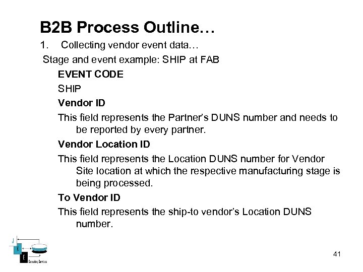 B 2 B Process Outline… 1. Collecting vendor event data… Stage and event example: