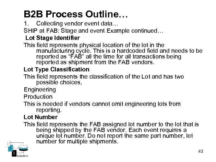 B 2 B Process Outline… 1. Collecting vendor event data… SHIP at FAB: Stage