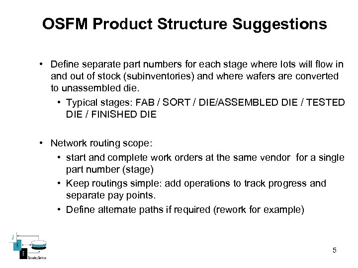 OSFM Product Structure Suggestions • Define separate part numbers for each stage where lots