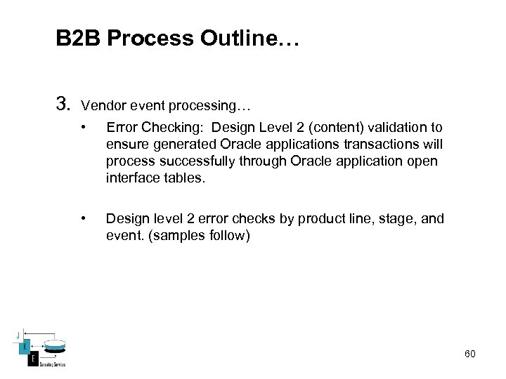 B 2 B Process Outline… 3. Vendor event processing… • Error Checking: Design Level