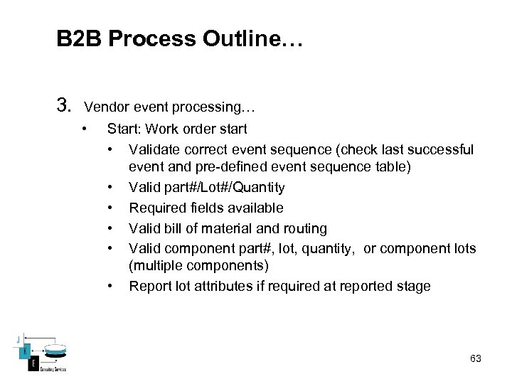 B 2 B Process Outline… 3. Vendor event processing… • Start: Work order start