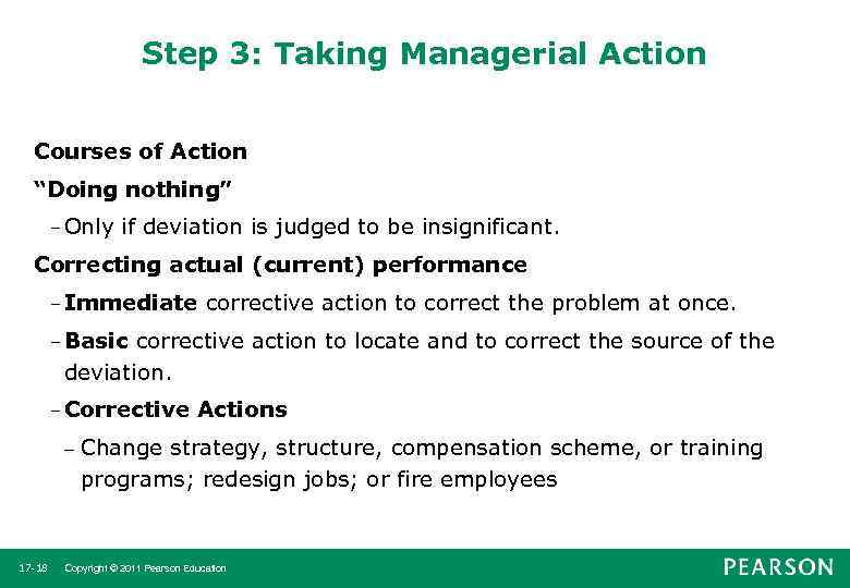 Step 3: Taking Managerial Action Courses of Action “Doing nothing” – Only if deviation
