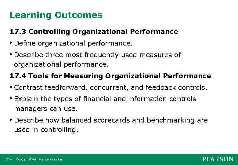 Learning Outcomes 17. 3 Controlling Organizational Performance • Define organizational performance. • Describe three