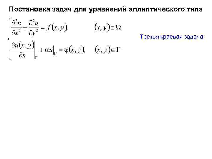 Постановка задач для уравнений эллиптического типа Третья краевая задача 