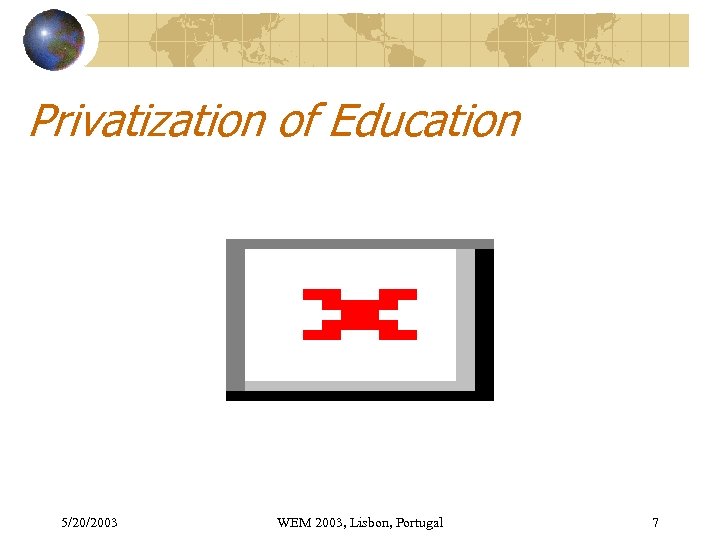 Privatization of Education 5/20/2003 WEM 2003, Lisbon, Portugal 7 