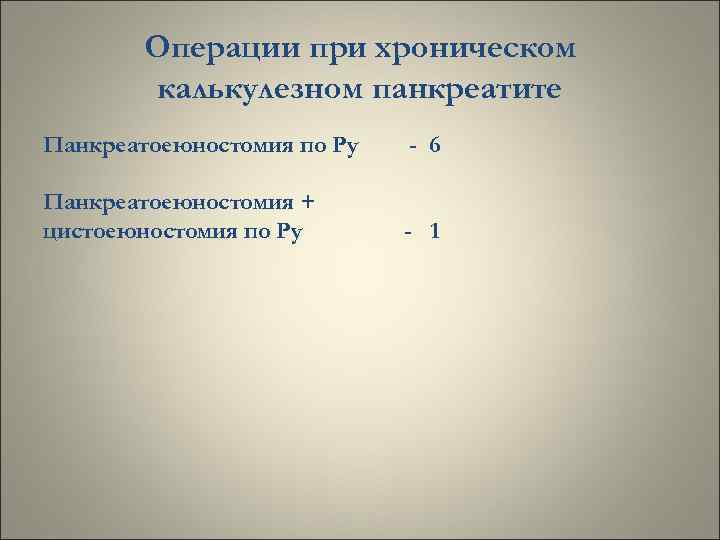 Операции при хроническом калькулезном панкреатите Панкреатоеюностомия по Ру - 6 Панкреатоеюностомия + цистоеюностомия по