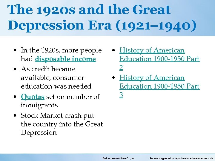 The 1920 s and the Great Depression Era (1921 1940) • In the 1920