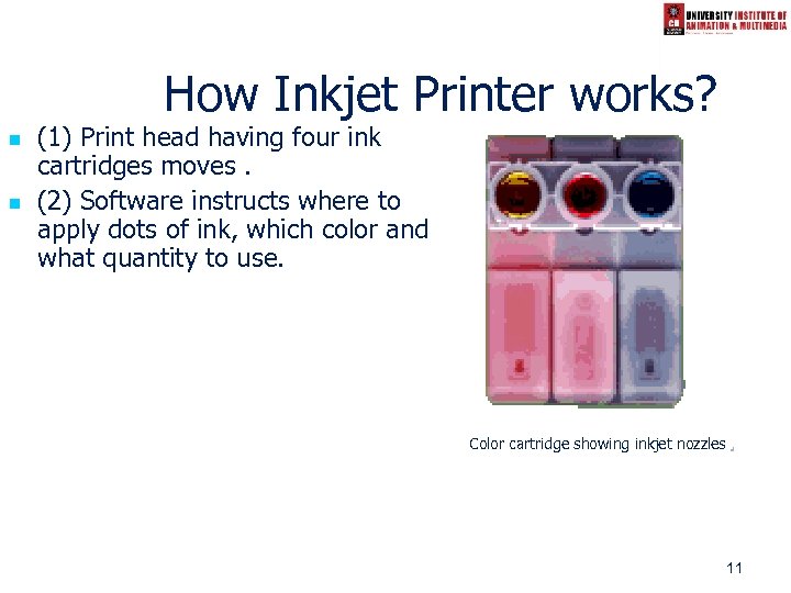 How Inkjet Printer works? n n (1) Print head having four ink cartridges moves.