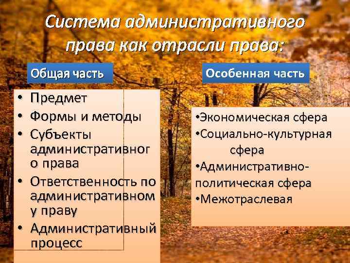 Система административного права как отрасли права: Общая часть Предмет Формы и методы Субъекты административног