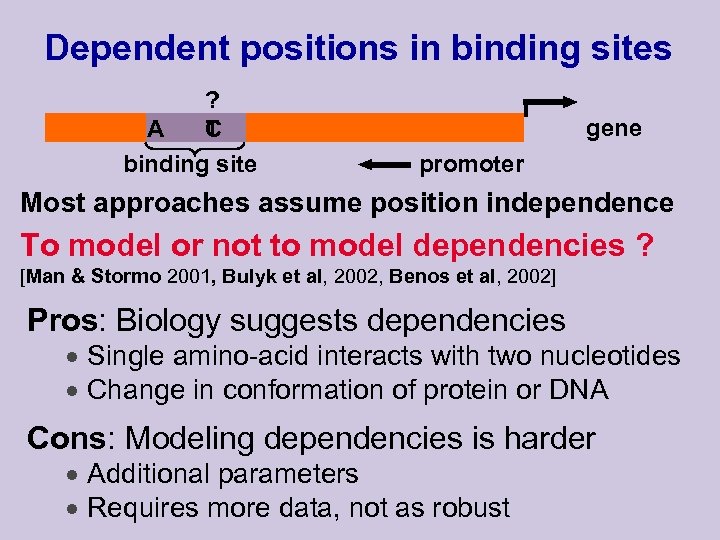 Dependent positions in binding sites ? A T C binding site gene promoter Most