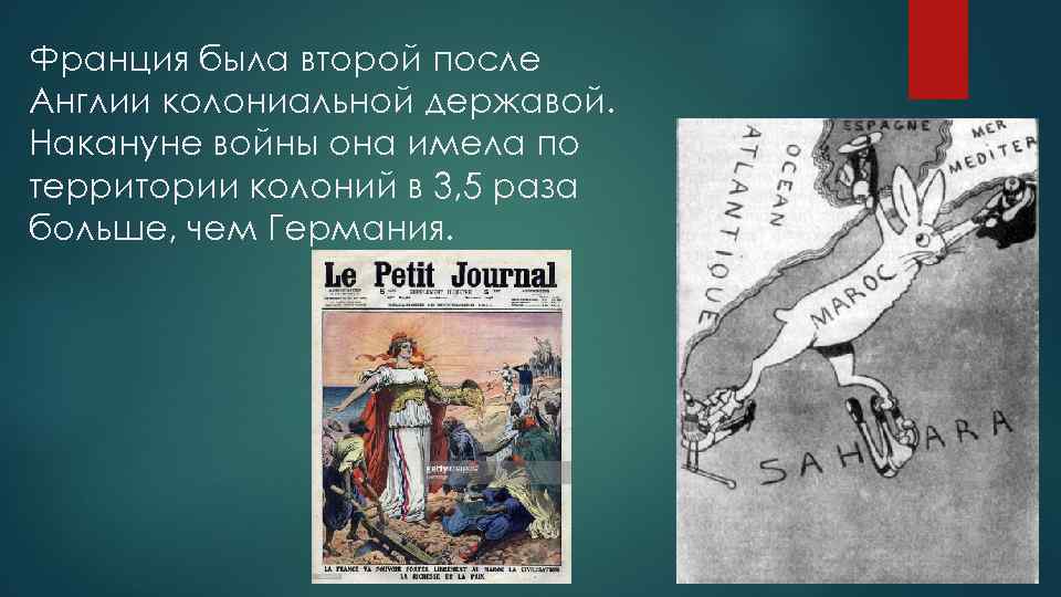 Франция была второй после Англии колониальной державой. Накануне войны она имела по территории колоний