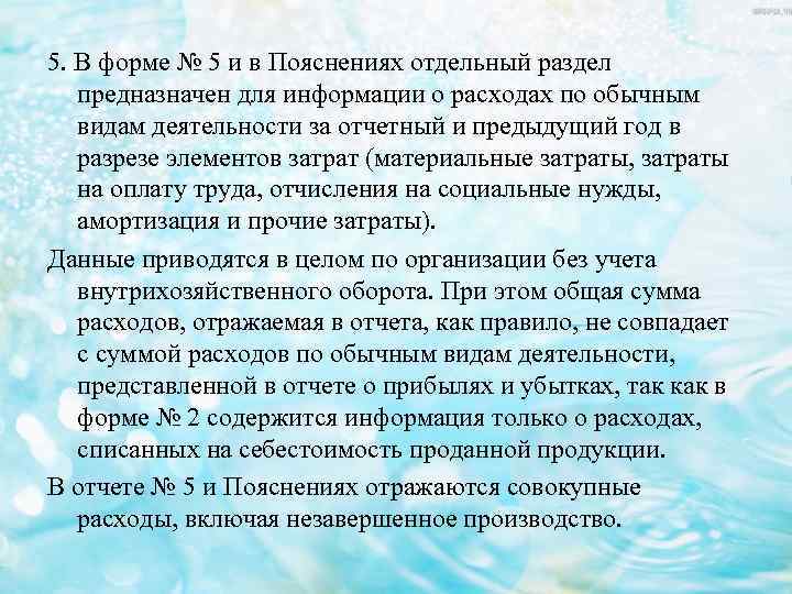 5. В форме № 5 и в Пояснениях отдельный раздел предназначен для информации о