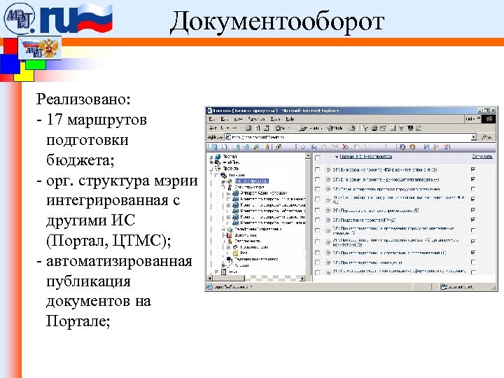 Документооборот Реализовано: ФЦП «Электронная Россия (2002 -2010 гг. )» . - 17 маршрутов подготовки
