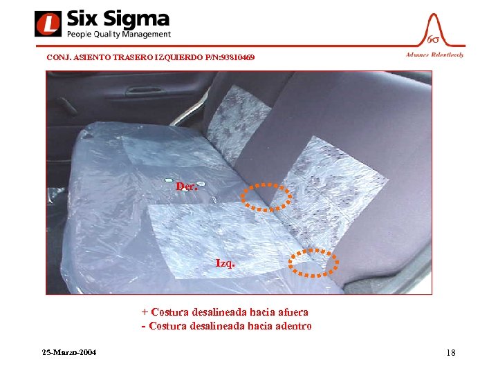 CONJ. ASIENTO TRASERO IZQUIERDO P/N: 93810469 Der. Izq. + Costura desalineada hacia afuera -