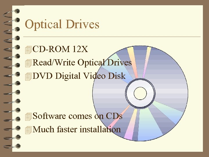 Optical Drives 4 CD-ROM 12 X 4 Read/Write Optical Drives 4 DVD Digital Video