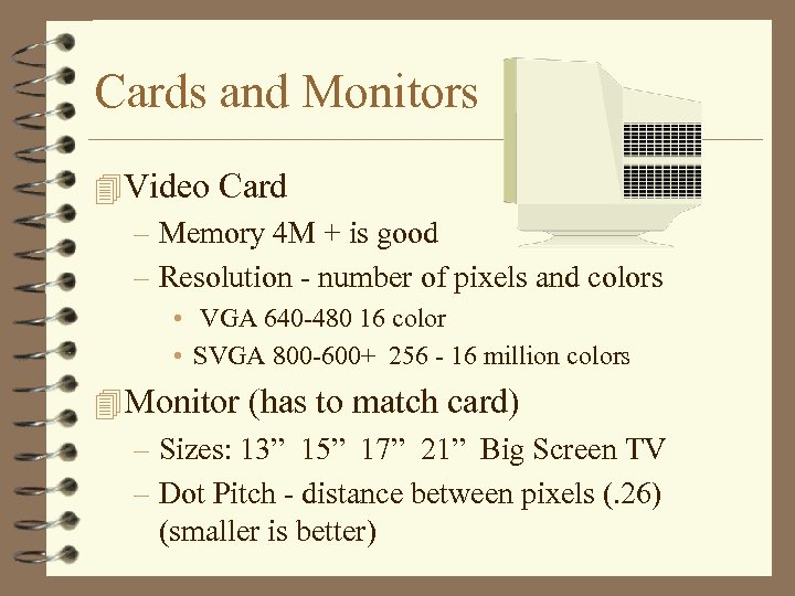 Cards and Monitors 4 Video Card – Memory 4 M + is good –