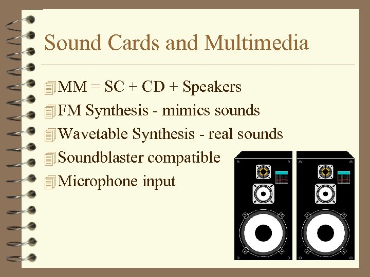 Sound Cards and Multimedia 4 MM = SC + CD + Speakers 4 FM