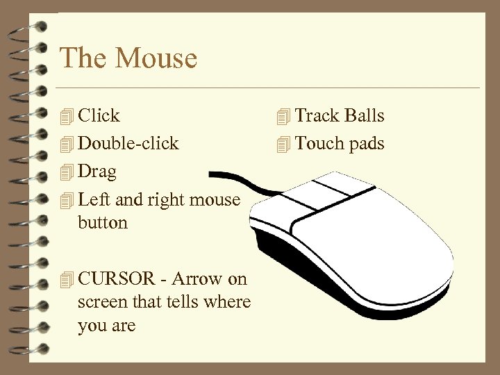 The Mouse 4 Click 4 Track Balls 4 Double-click 4 Touch pads 4 Drag