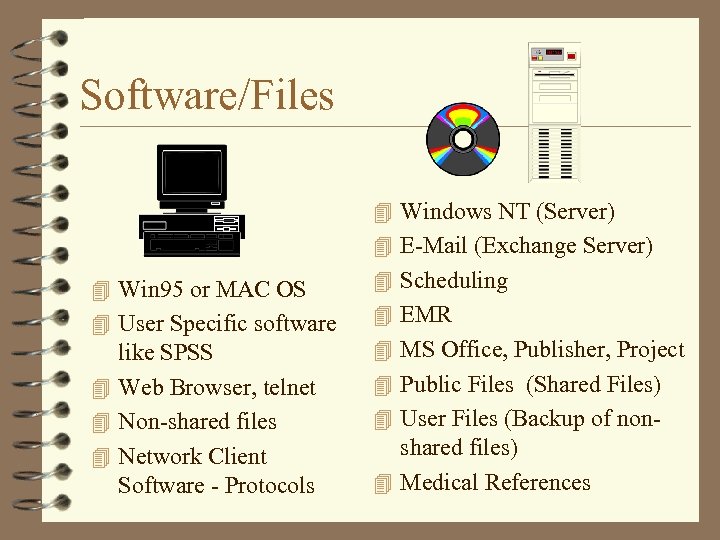 Software/Files 4 Windows NT (Server) 4 E-Mail (Exchange Server) 4 Win 95 or MAC