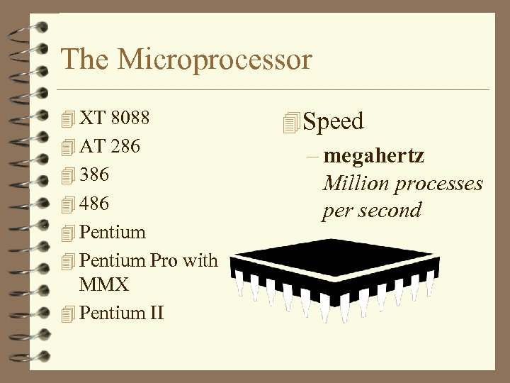 The Microprocessor 4 XT 8088 4 AT 286 4 386 4 486 4 Pentium