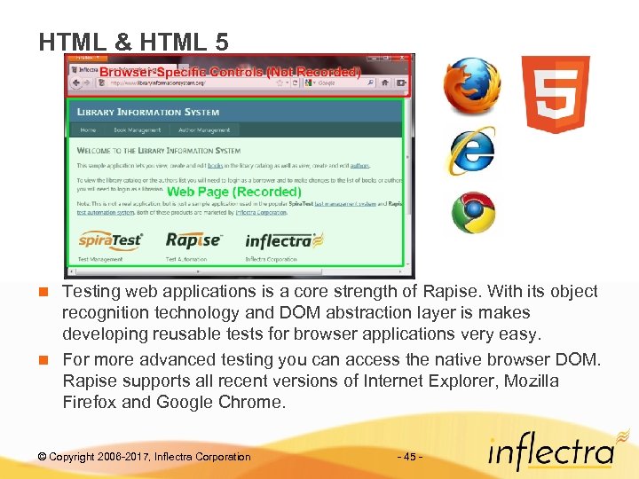 HTML & HTML 5 Testing web applications is a core strength of Rapise. With