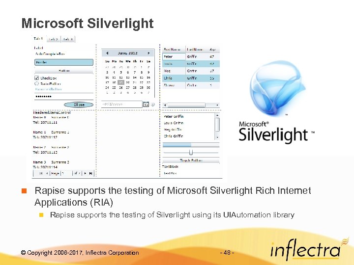 Microsoft Silverlight n Rapise supports the testing of Microsoft Silverlight Rich Internet Applications (RIA)