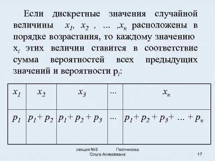 Если дискретные значения случайной величины x 1, x 2 , … , xn расположены