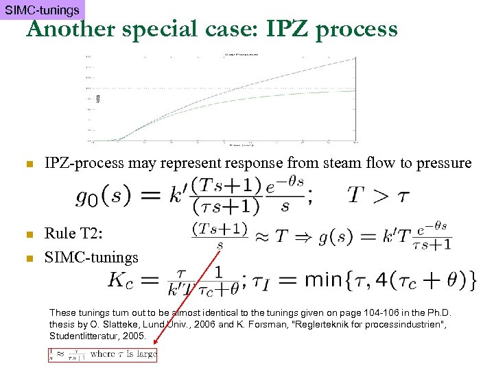 SIMC-tunings Another special case: IPZ process n IPZ-process may represent response from steam flow