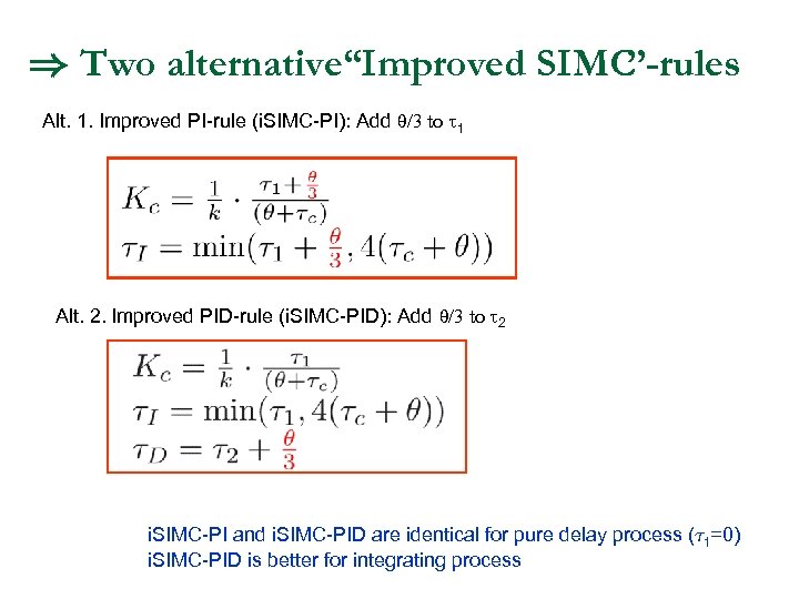 ) Two alternative“Improved SIMC ”-rules Alt. 1. Improved PI-rule (i. SIMC-PI): Add θ/3 to