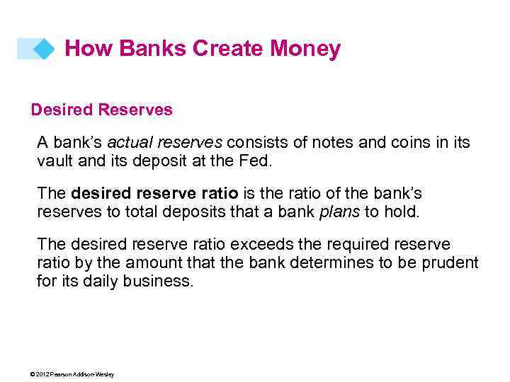 How Banks Create Money Desired Reserves A bank’s actual reserves consists of notes and