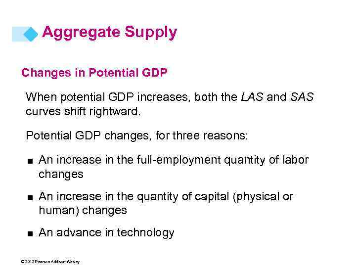 Aggregate Supply Changes in Potential GDP When potential GDP increases, both the LAS and