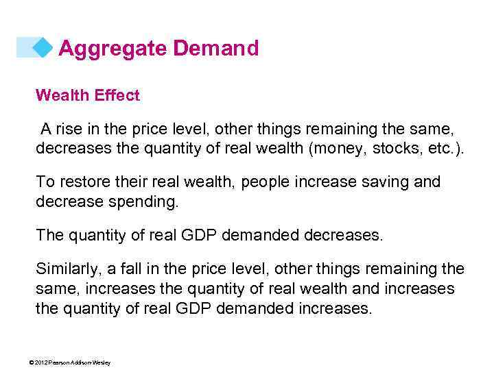 Aggregate Demand Wealth Effect A rise in the price level, other things remaining the
