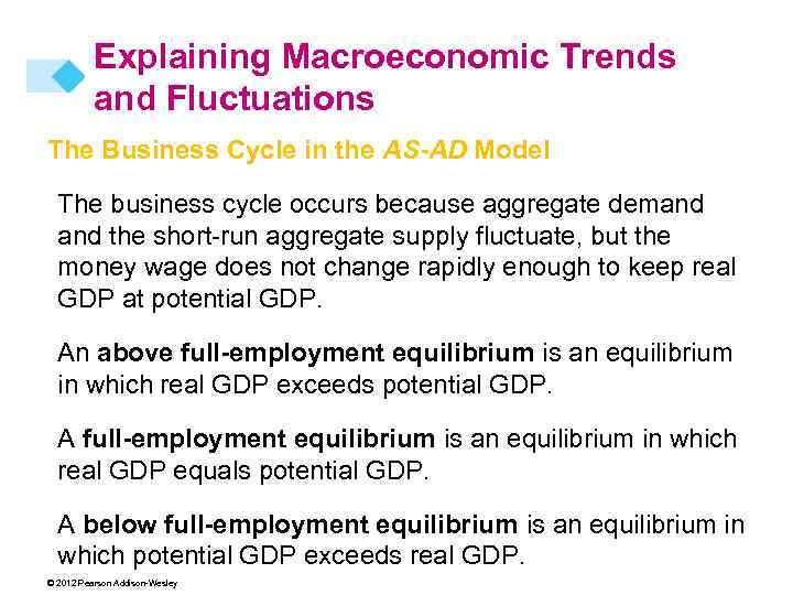 Explaining Macroeconomic Trends and Fluctuations The Business Cycle in the AS-AD Model The business