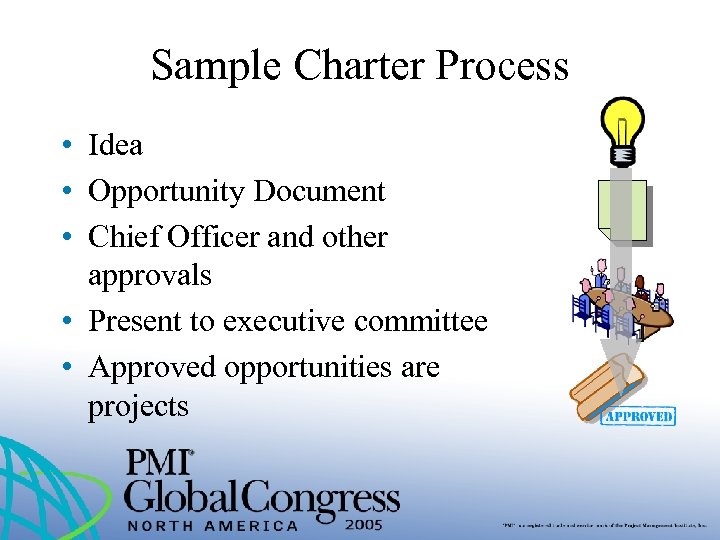 Sample Charter Process • Idea • Opportunity Document • Chief Officer and other approvals
