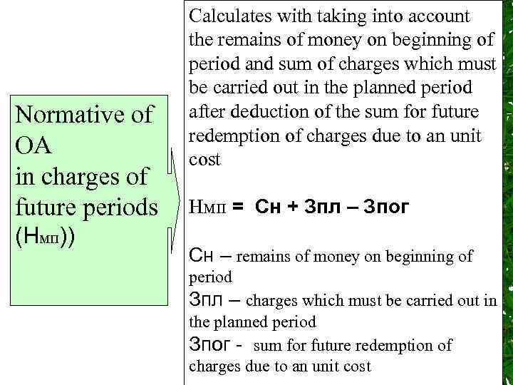 Normative of OA in charges of future periods (Нмп)) Calculates with taking into account