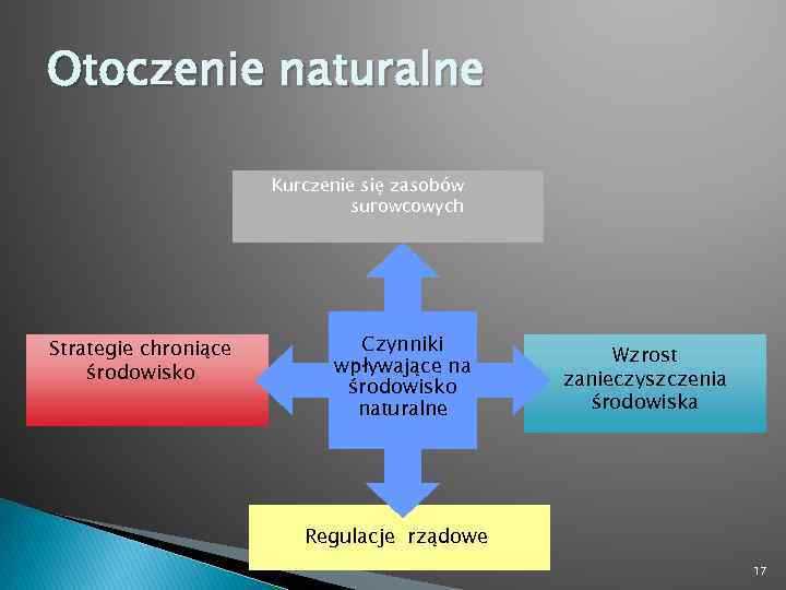 Otoczenie naturalne Kurczenie się zasobów surowcowych Strategie chroniące środowisko Czynniki wpływające na środowisko naturalne