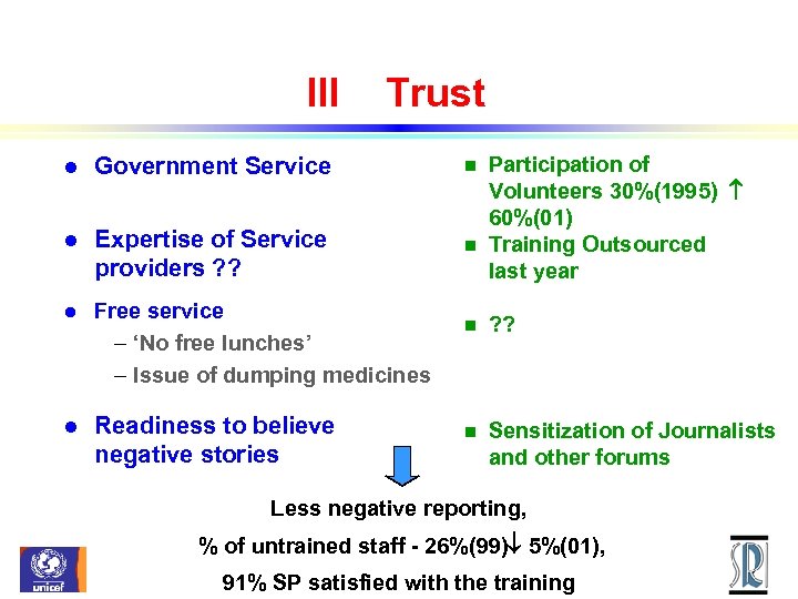 III Trust l Government Service l Expertise of Service providers ? ? l Free