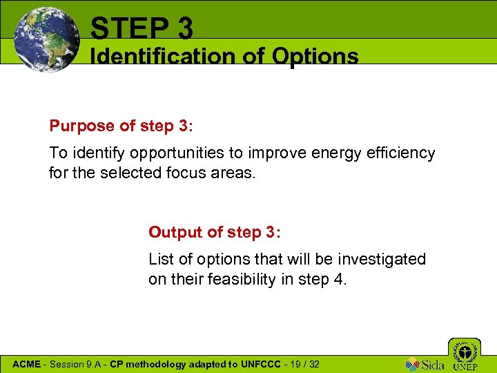 STEP 3 Identification of Options Purpose of step 3: To identify opportunities to improve