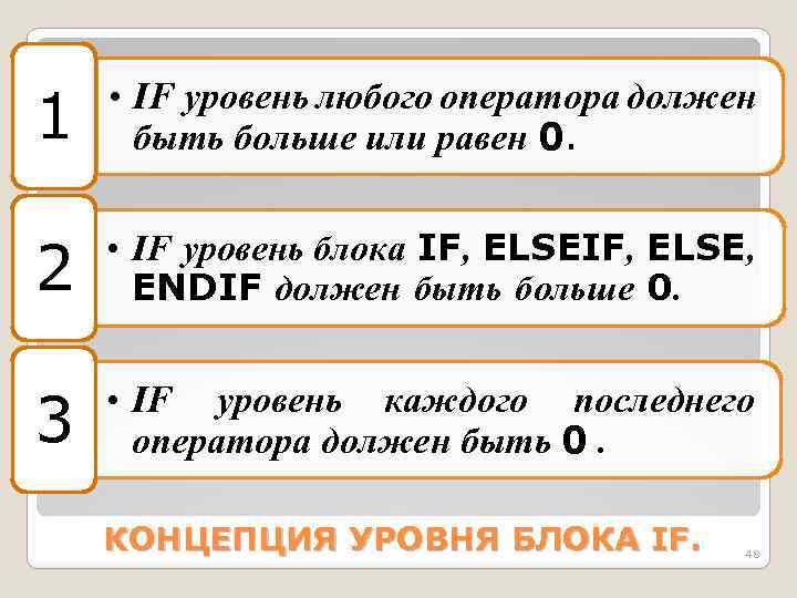 1 • IF уpовень любого опеpатоpа должен быть больше или pавен 0. 2 •